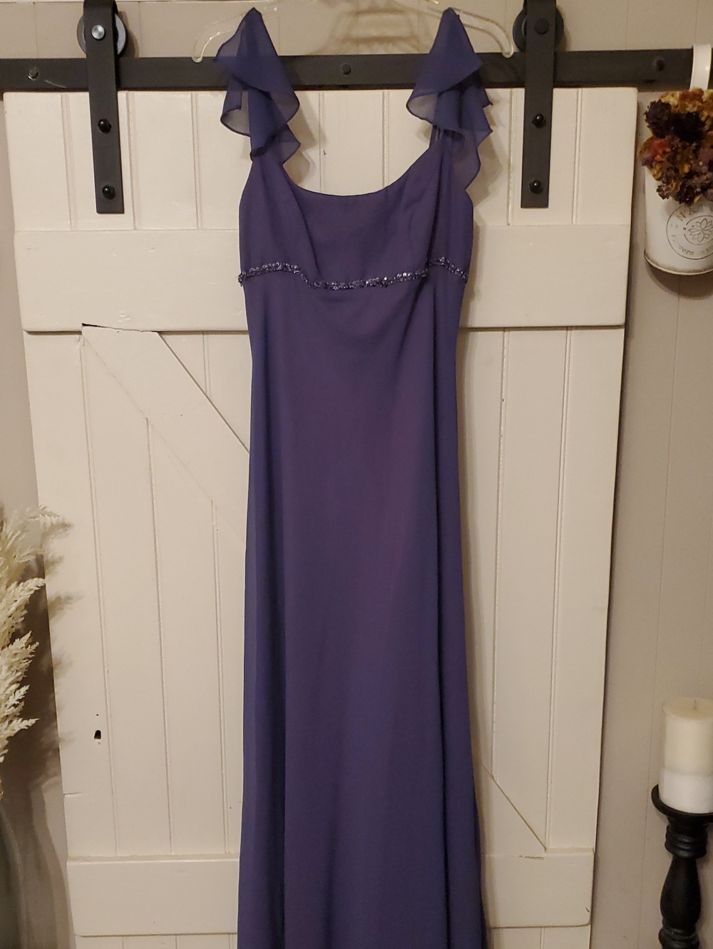 Elegant Purple Ruffled Strap Evening Dress